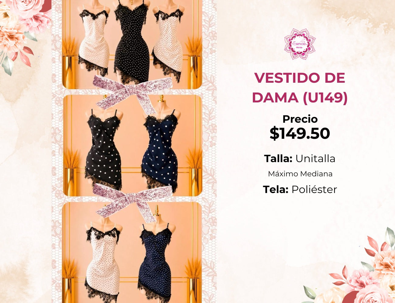 VESTIDOS DE SATIN PARA DAMA (U149)