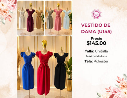 VESTIDO LARGO LISO DE DAMA (U145)