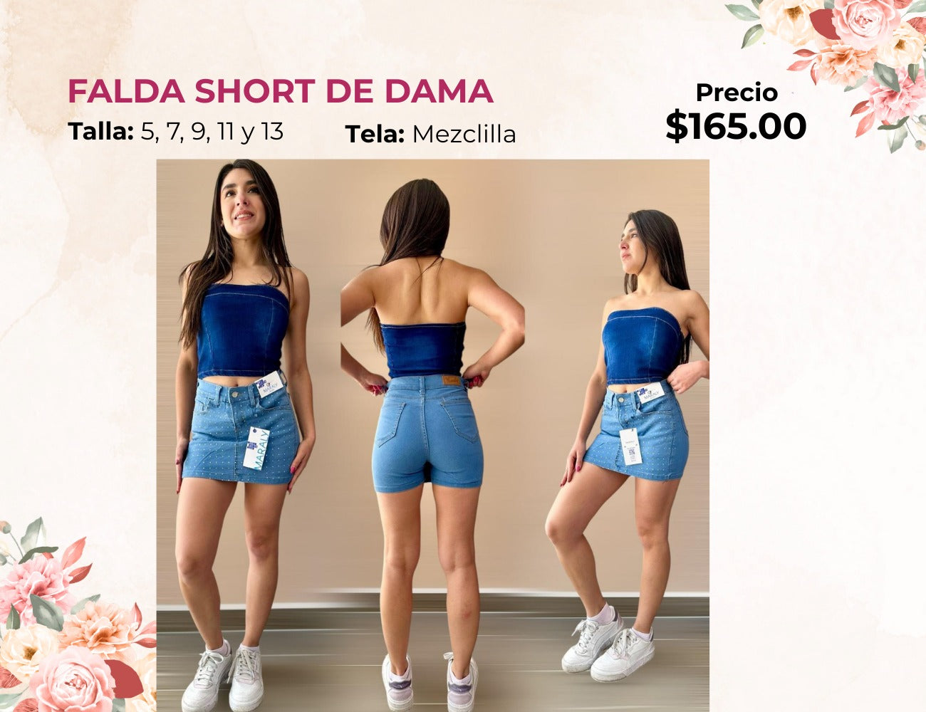FALDA DE MEZCLILLA CON BRILLOS (FA165)
