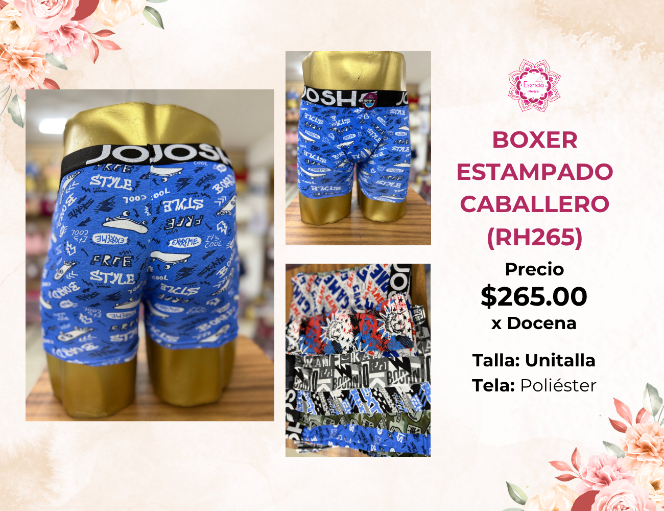 BOXER DE CABALLERO LISO ESTAMPADO (RH265)