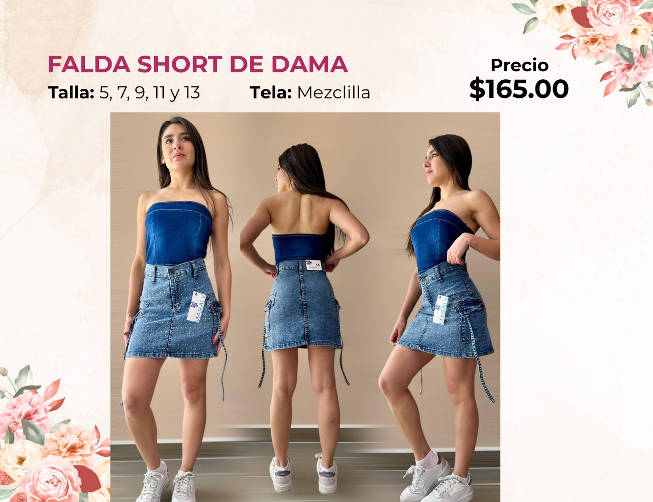 FALDA DE MEZCLILLA CON BRILLOS (FA165)