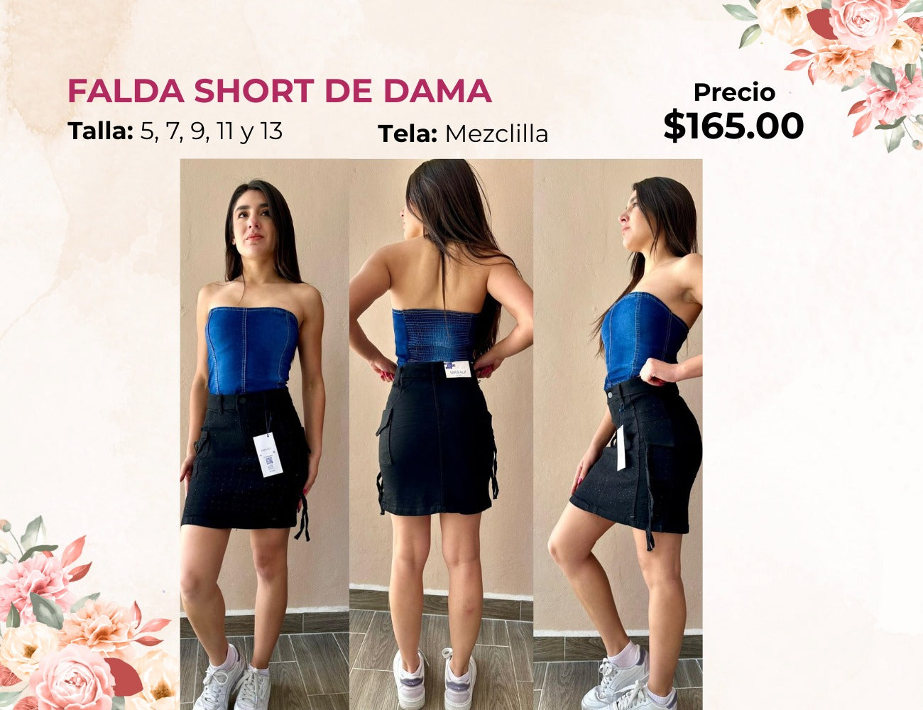 FALDA DE MEZCLILLA CON BRILLOS (FA165)