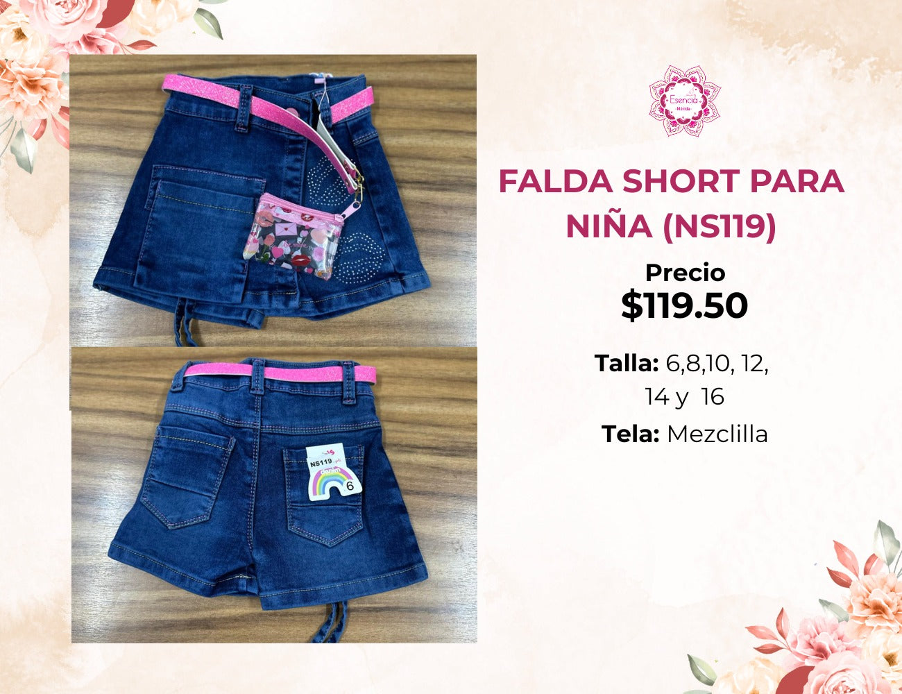 SHORT DE MEZCLILLA DE NIÑA (NS119)