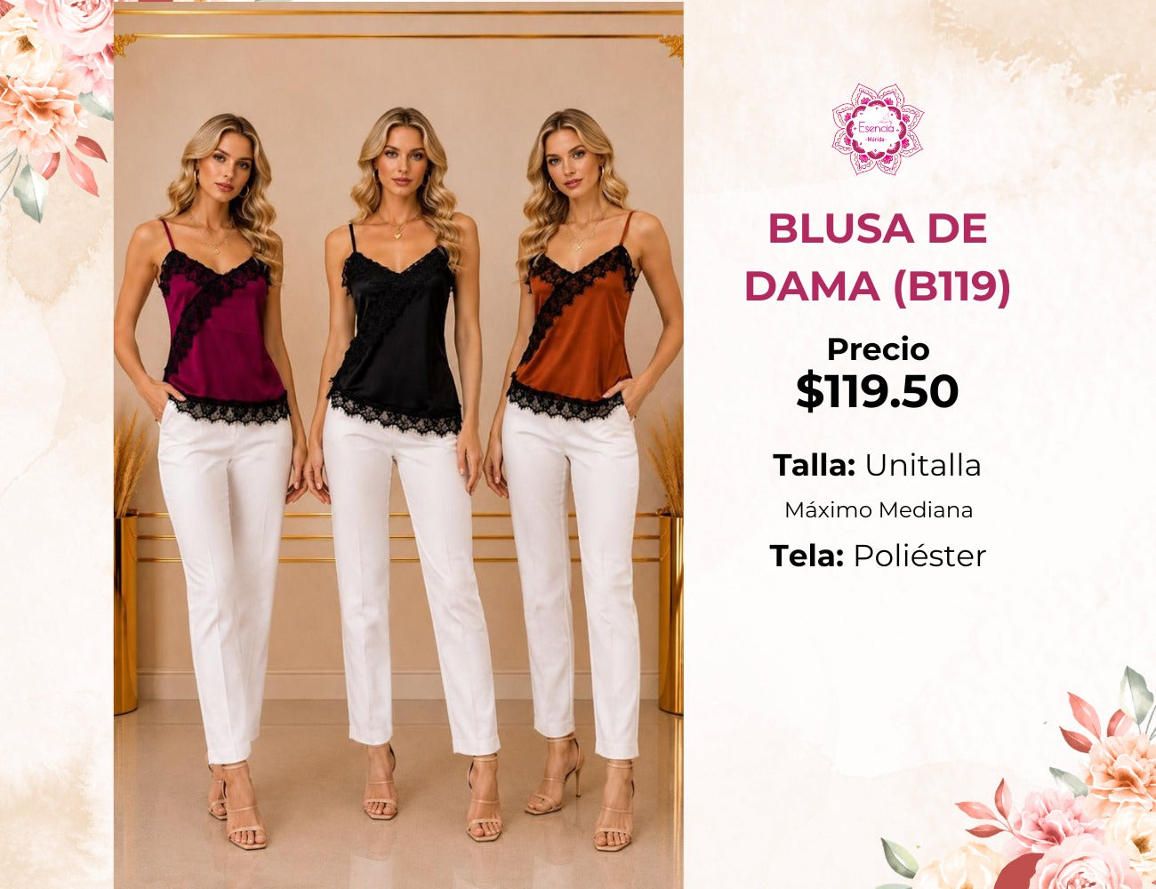 BLUSAS DE SATÍN PARA DAMA (B119)