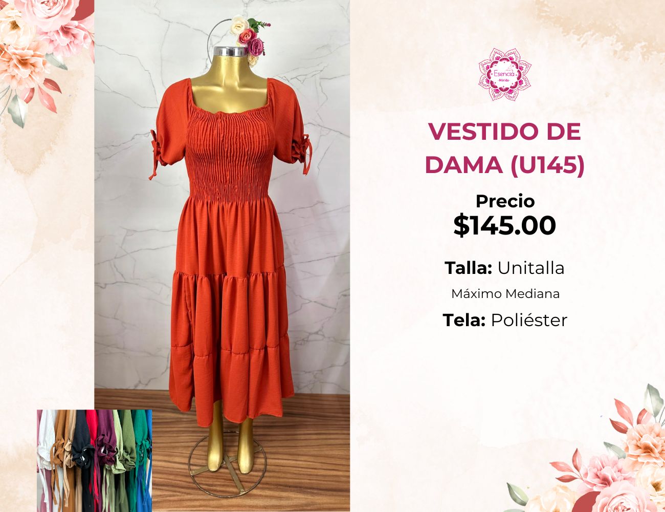 VESTIDO LARGO LISO DE DAMA (U145)