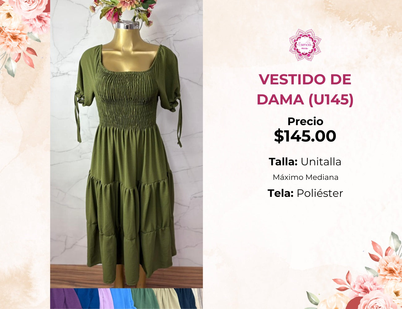 VESTIDO LARGO LISO DE DAMA (U145)