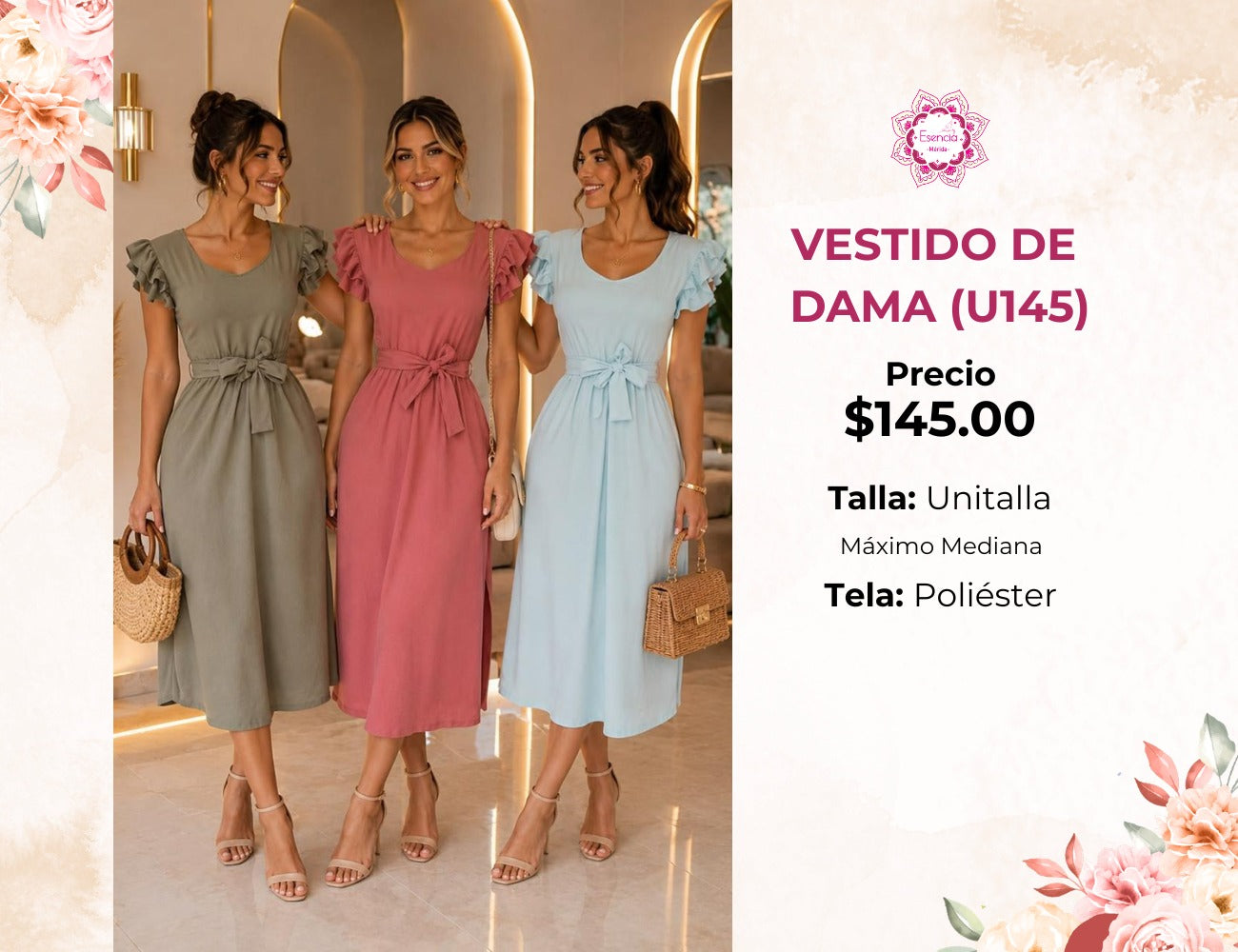 VESTIDO LARGO LISO DE DAMA (U145)