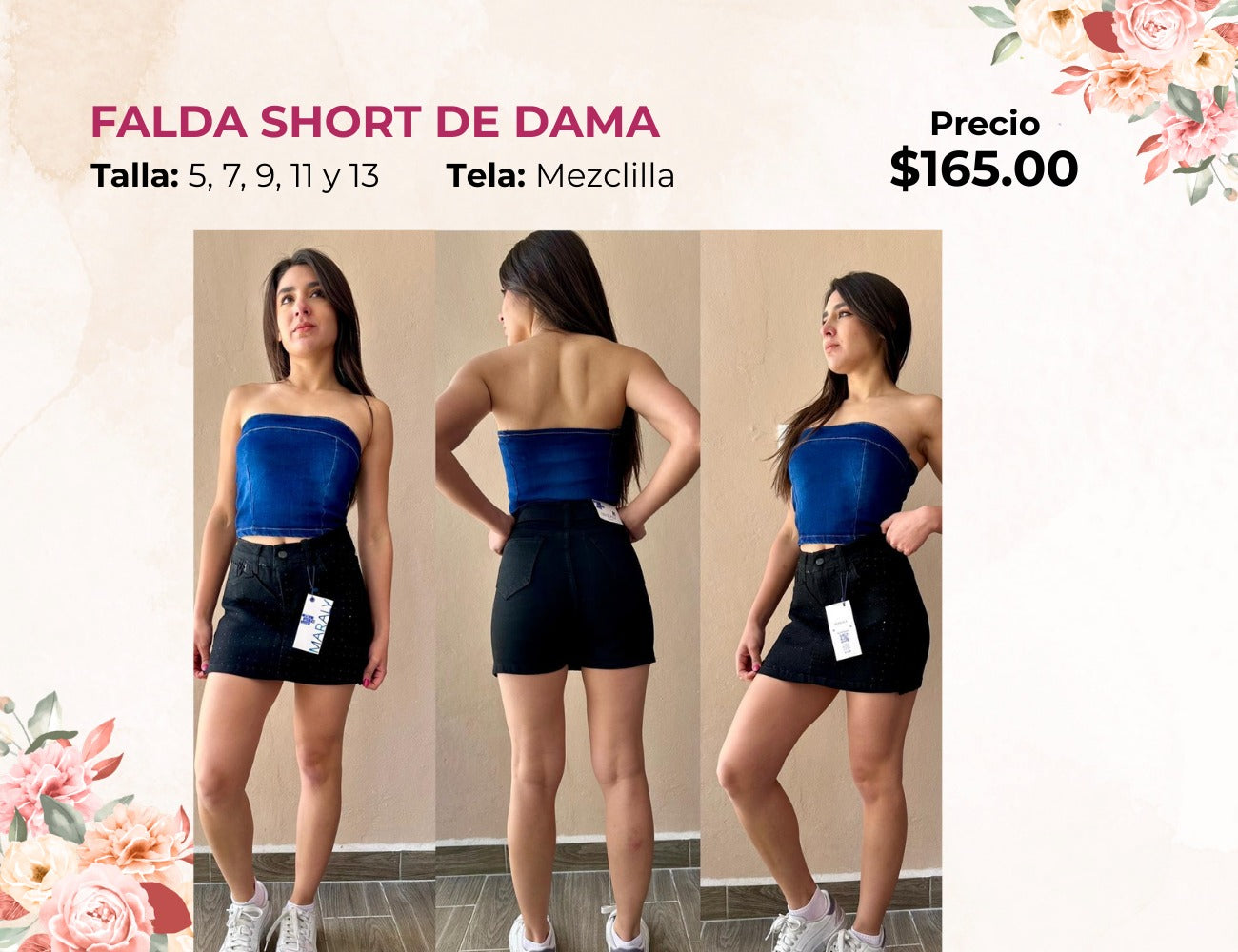 FALDA DE MEZCLILLA CON BRILLOS (FA165)