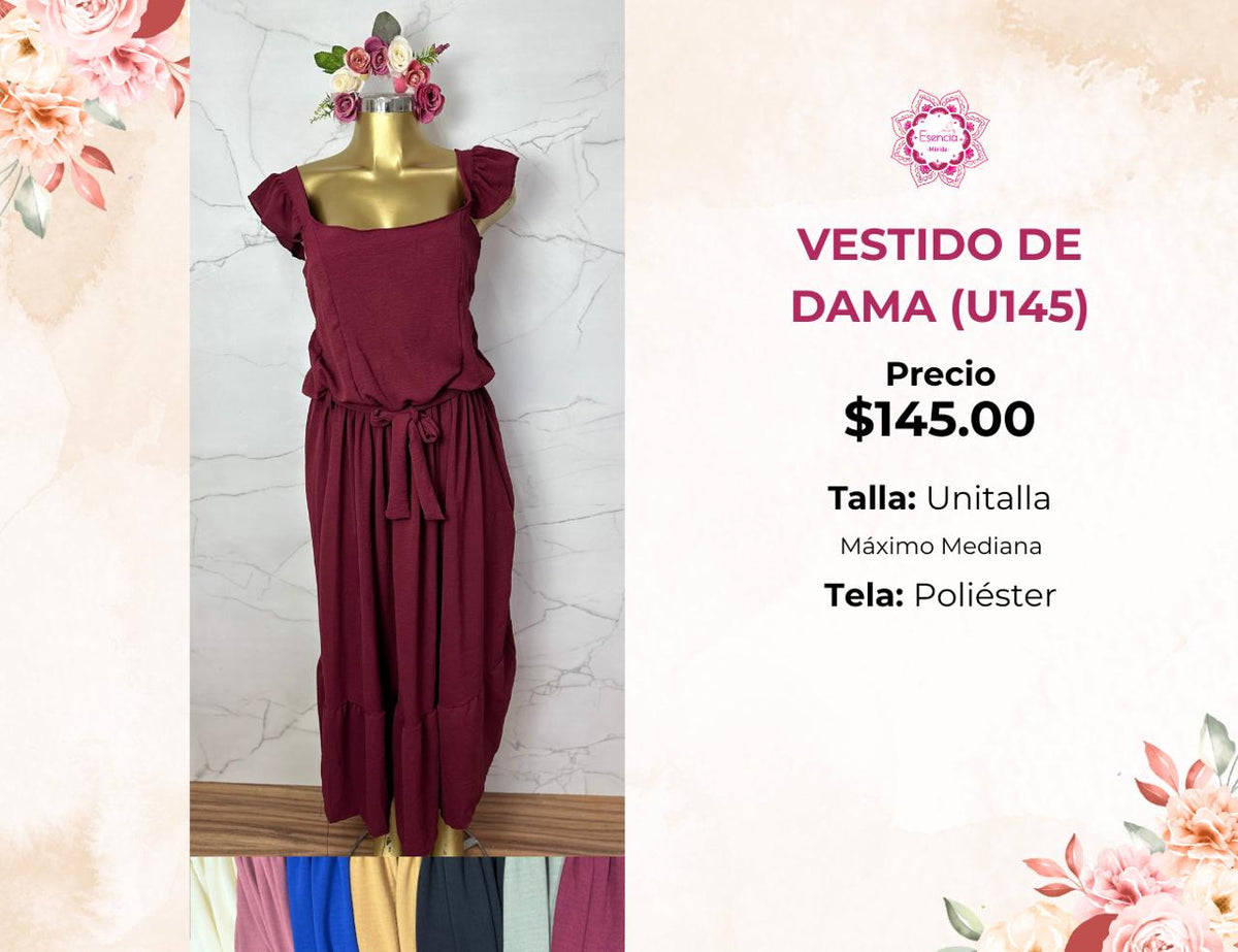 VESTIDO LARGO LISO DE DAMA (U145)