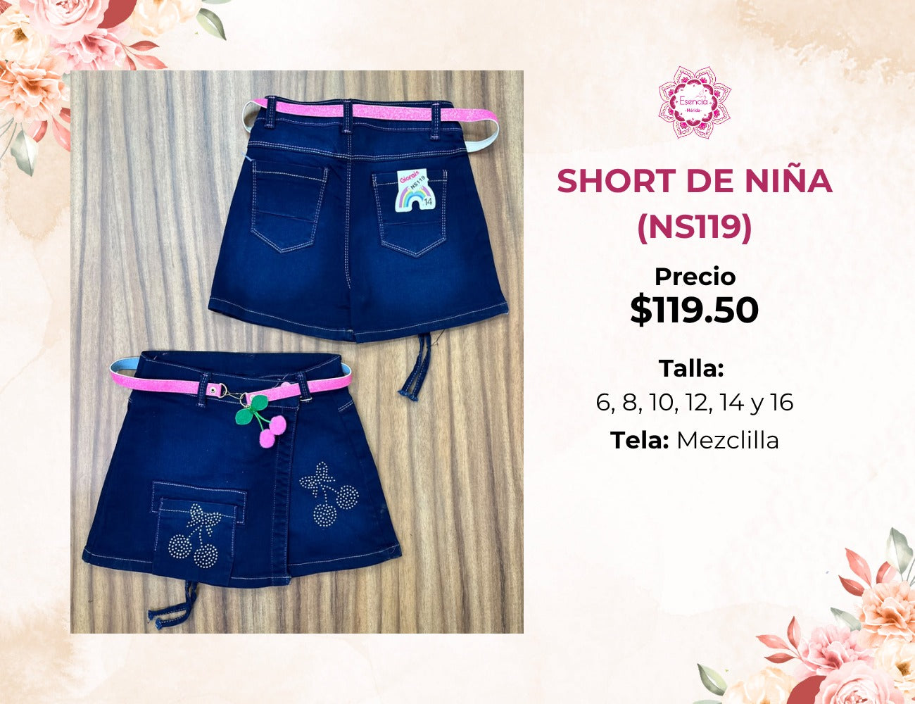 SHORT DE MEZCLILLA DE NIÑA (NS119)