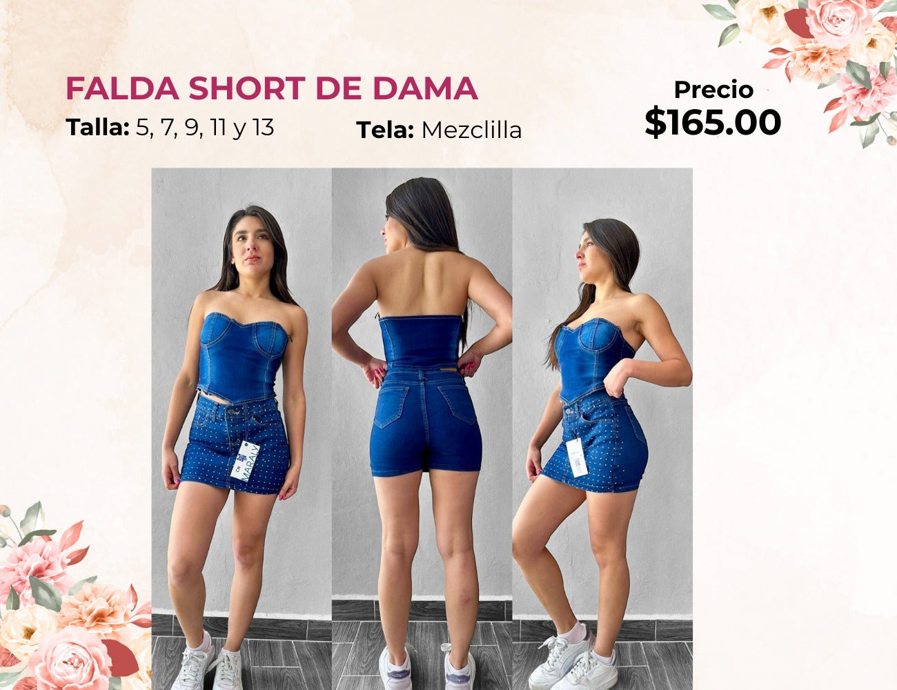 FALDA DE MEZCLILLA CON BRILLOS (FA165)