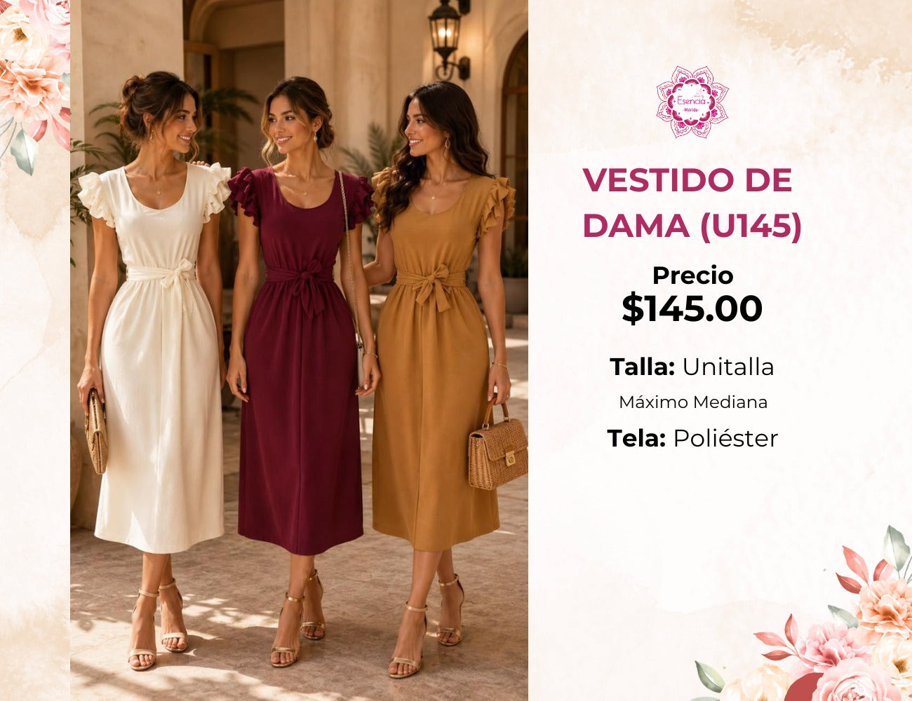 VESTIDO LARGO LISO DE DAMA (U145)