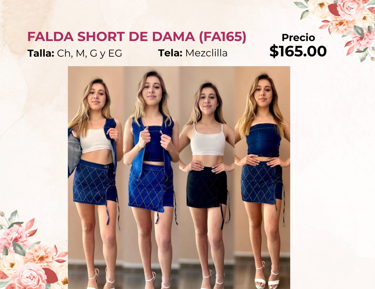 FALDA DE MEZCLILLA CON BRILLOS (FA165)