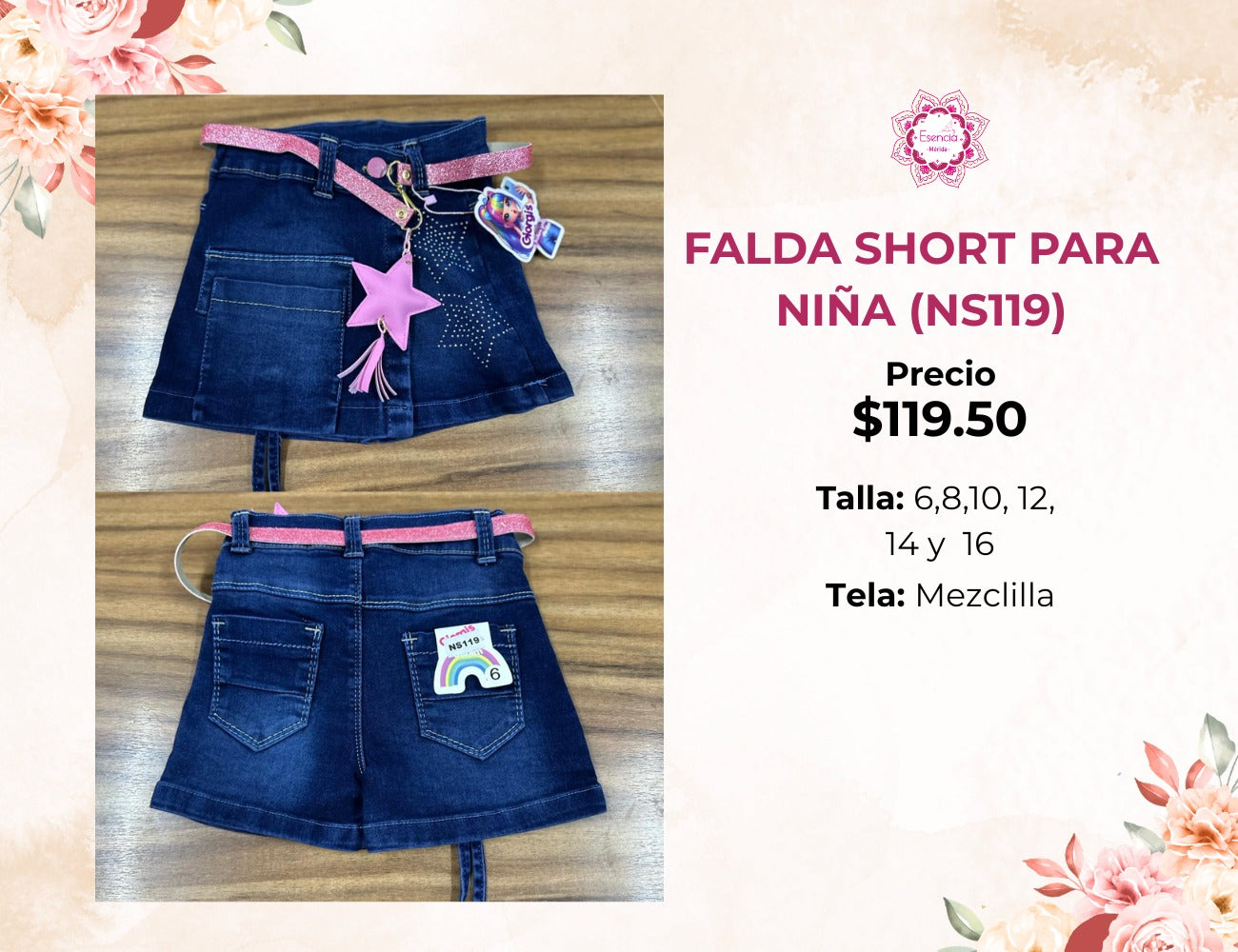 SHORT DE MEZCLILLA DE NIÑA (NS119)