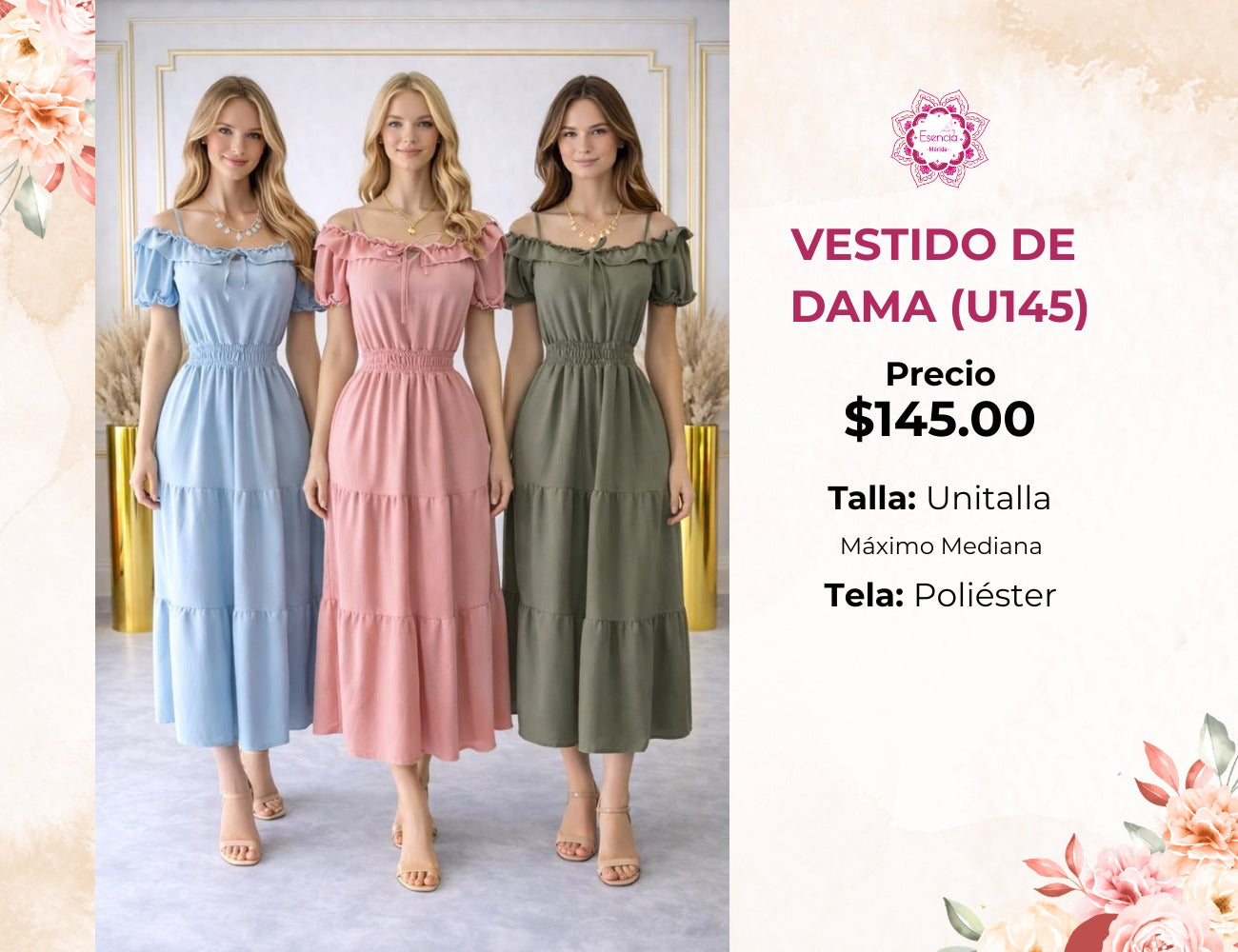 VESTIDO LARGO LISO DE DAMA (U145)
