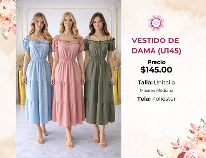 VESTIDO LARGO LISO DE DAMA (U145)
