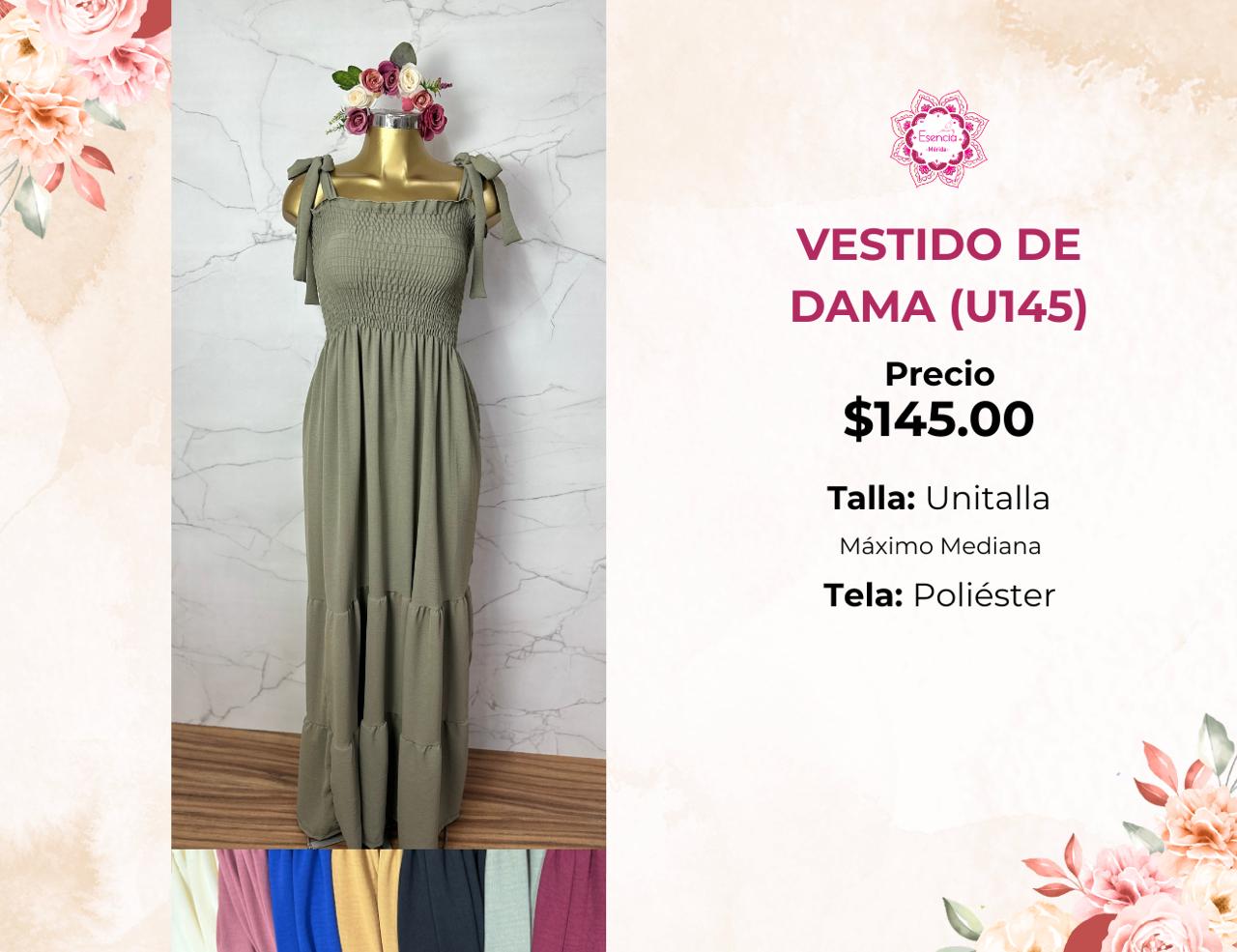VESTIDO LARGO LISO DE DAMA (U145)