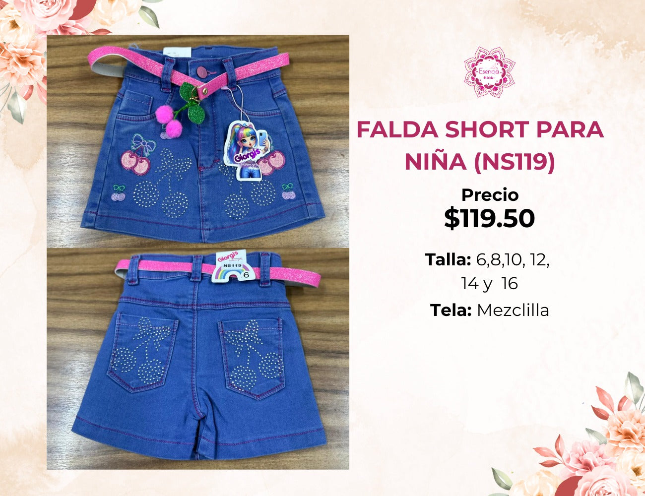 SHORT DE MEZCLILLA DE NIÑA (NS119)