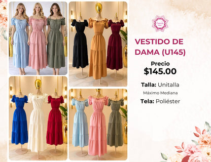 VESTIDO LARGO LISO DE DAMA (U145)
