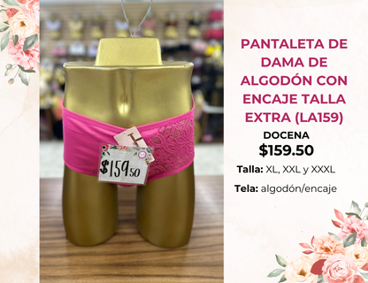 PANTALETA DE DAMA DE ALGODÓN CON ENCAJE TALLA EXTRA (LA159)