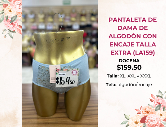 PANTALETA DE DAMA DE ALGODÓN CON ENCAJE TALLA EXTRA (LA159)
