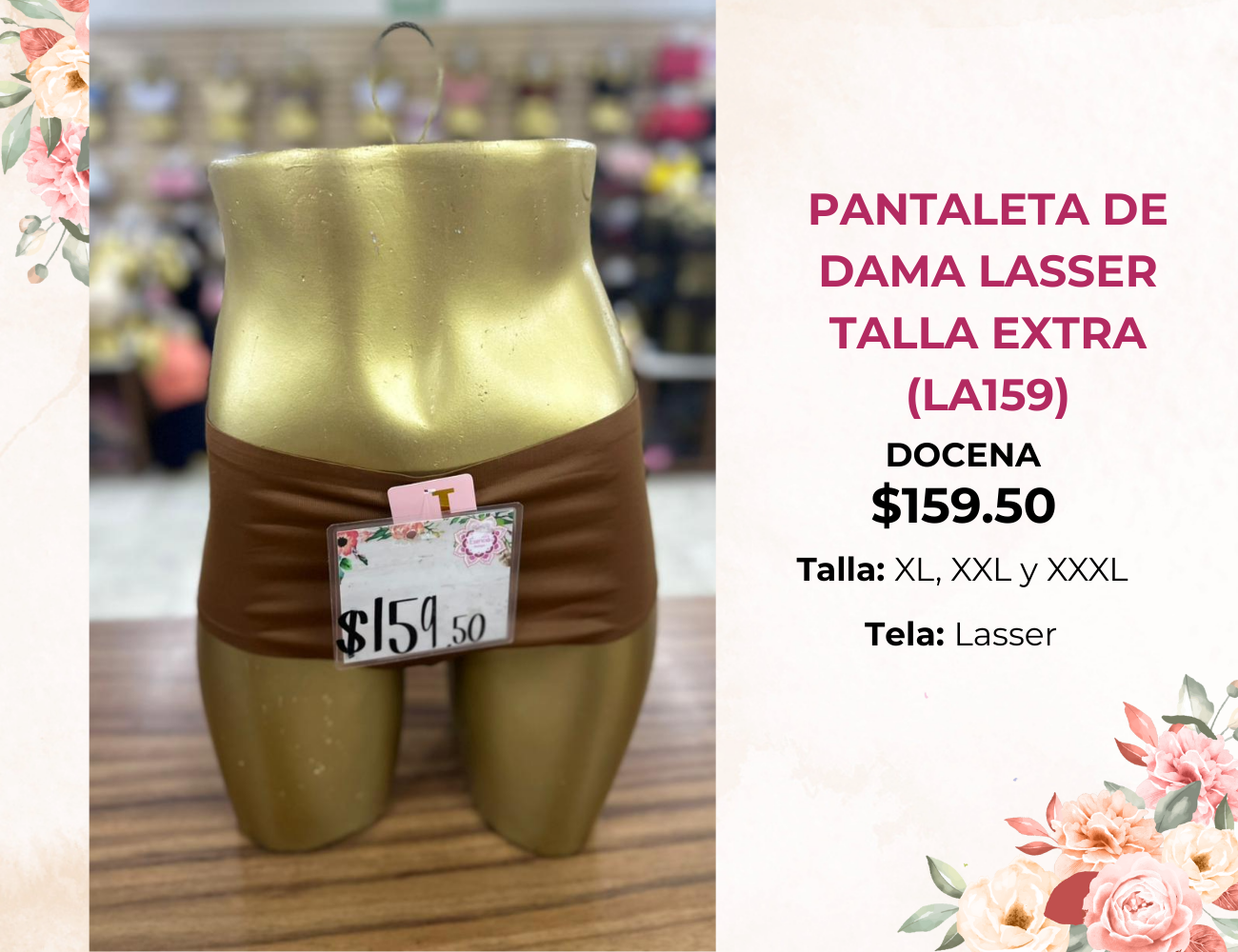 PANTALETA DE DAMA DE ALGODÓN CON ENCAJE TALLA EXTRA (LA159)