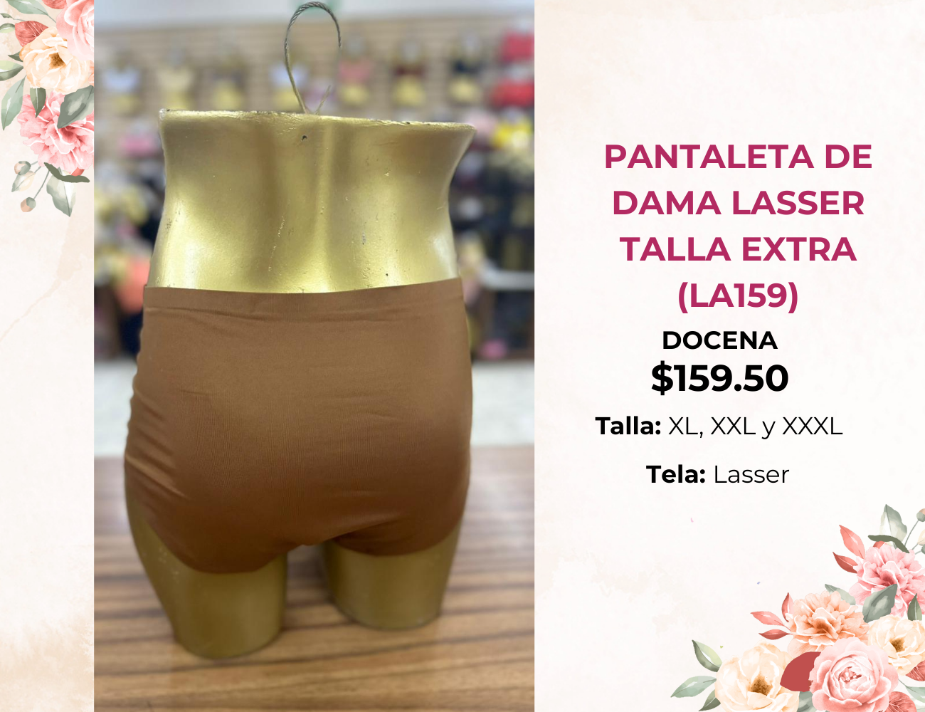 PANTALETA DE DAMA DE ALGODÓN CON ENCAJE TALLA EXTRA (LA159)