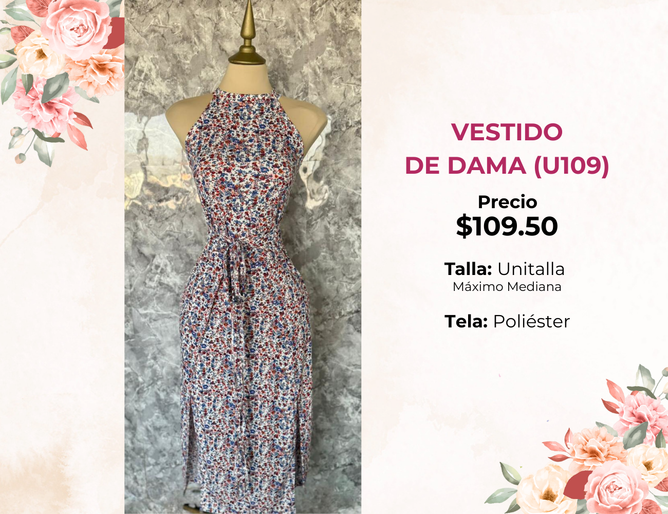 VESTIDO ESTAMPADO DE DAMA (U109)