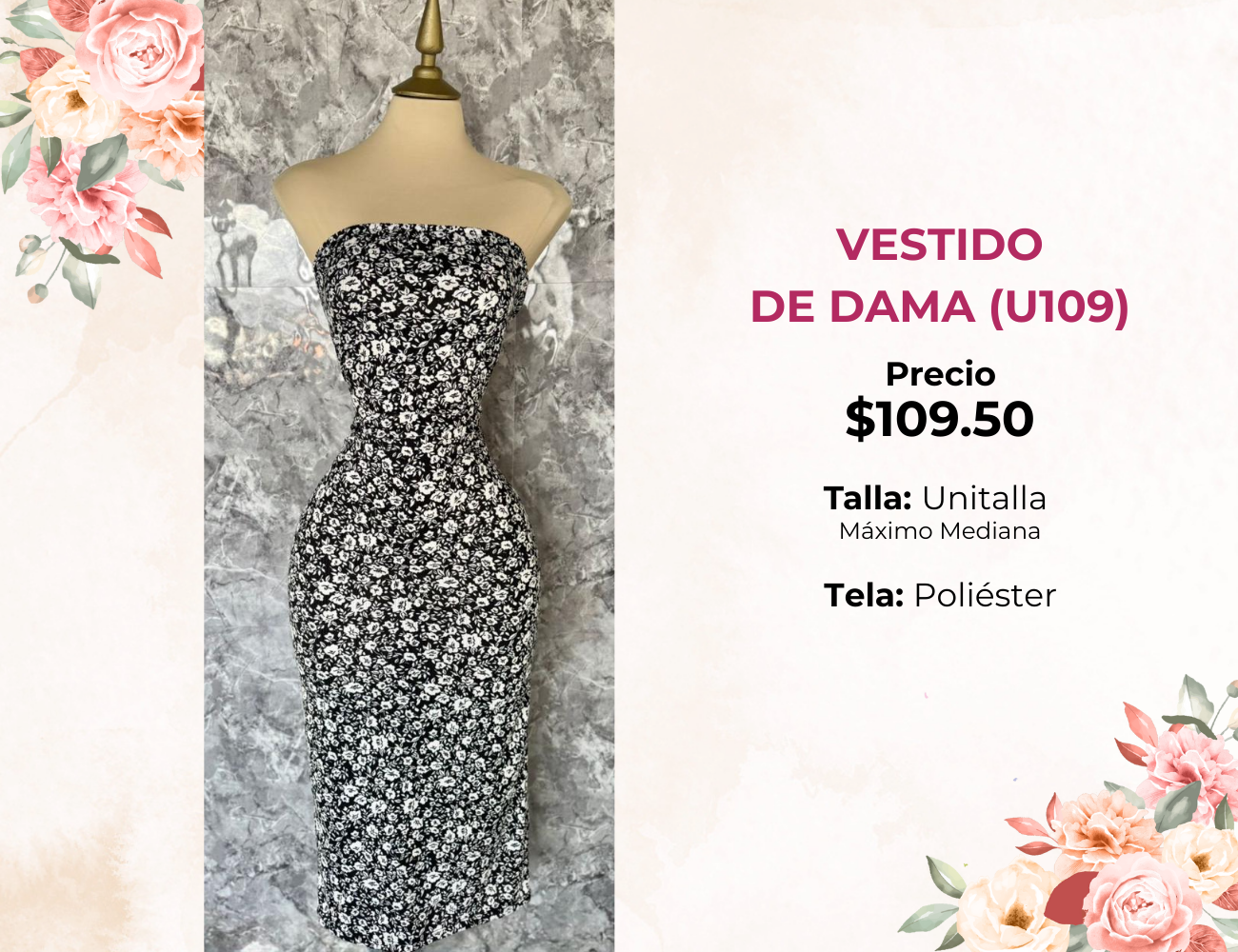 VESTIDO ESTAMPADO DE DAMA (U109)
