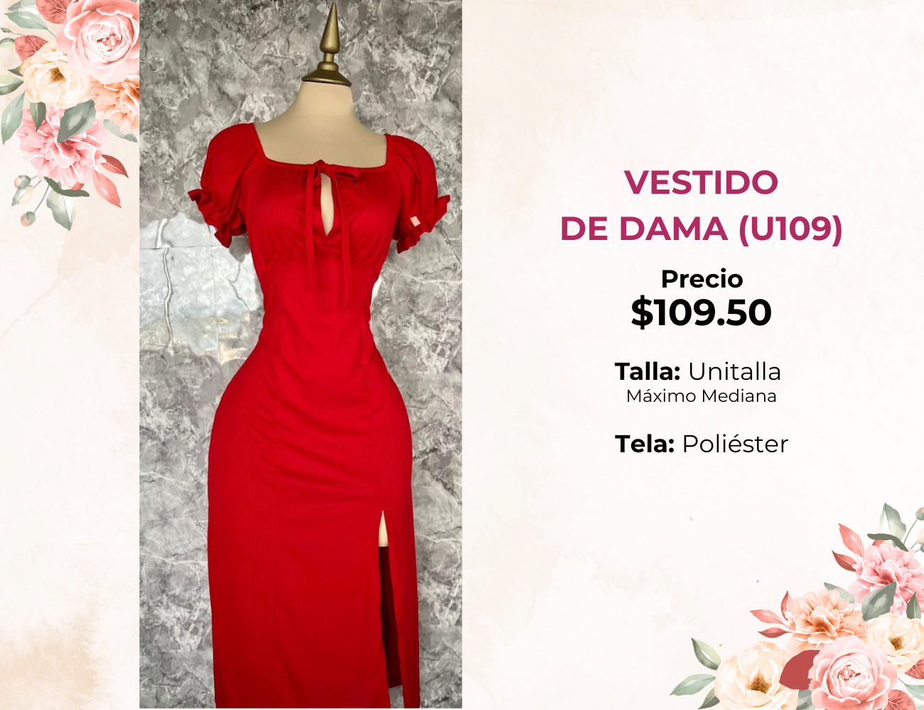 VESTIDO LISO DE DAMA (U109)