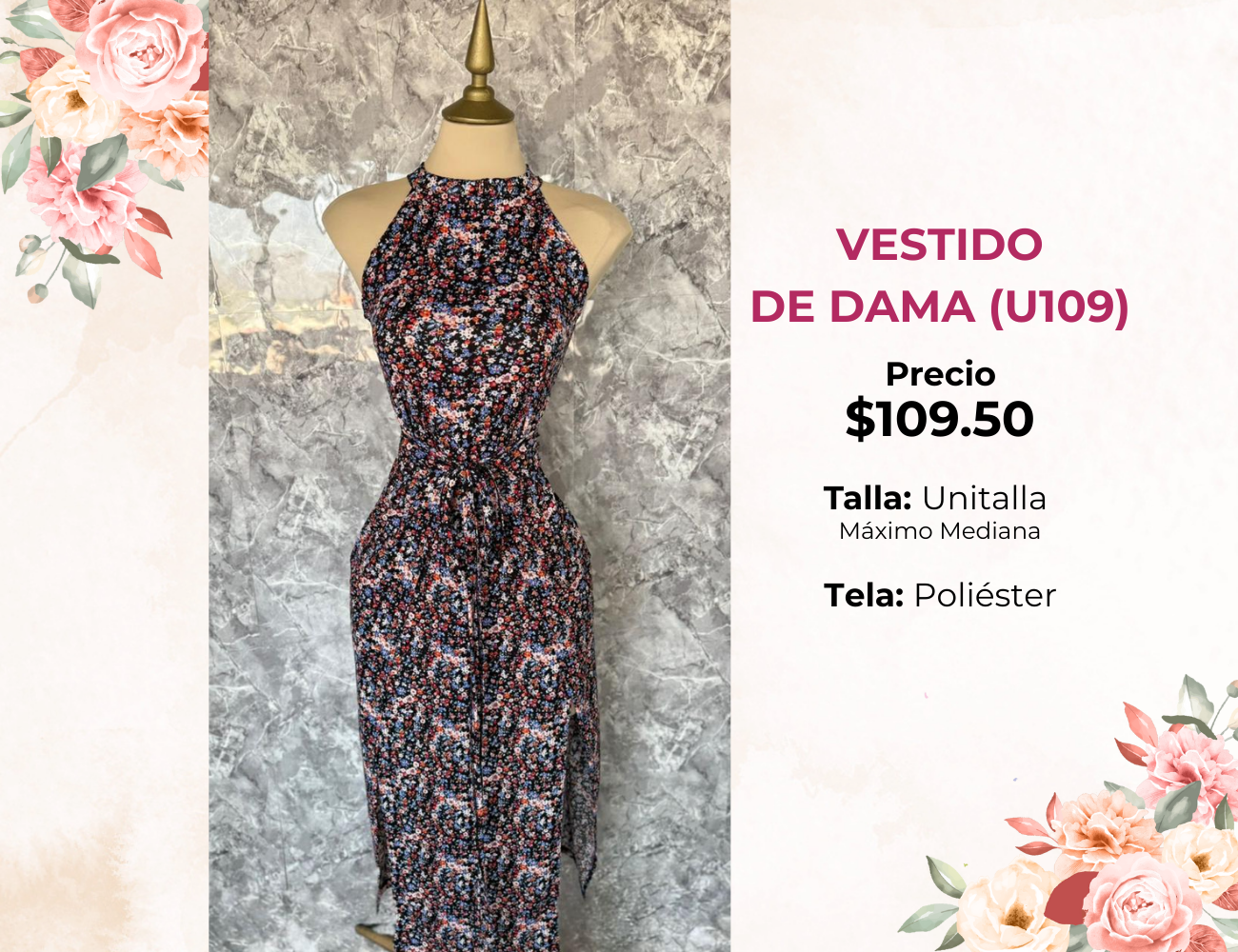 VESTIDO ESTAMPADO DE DAMA (U109)