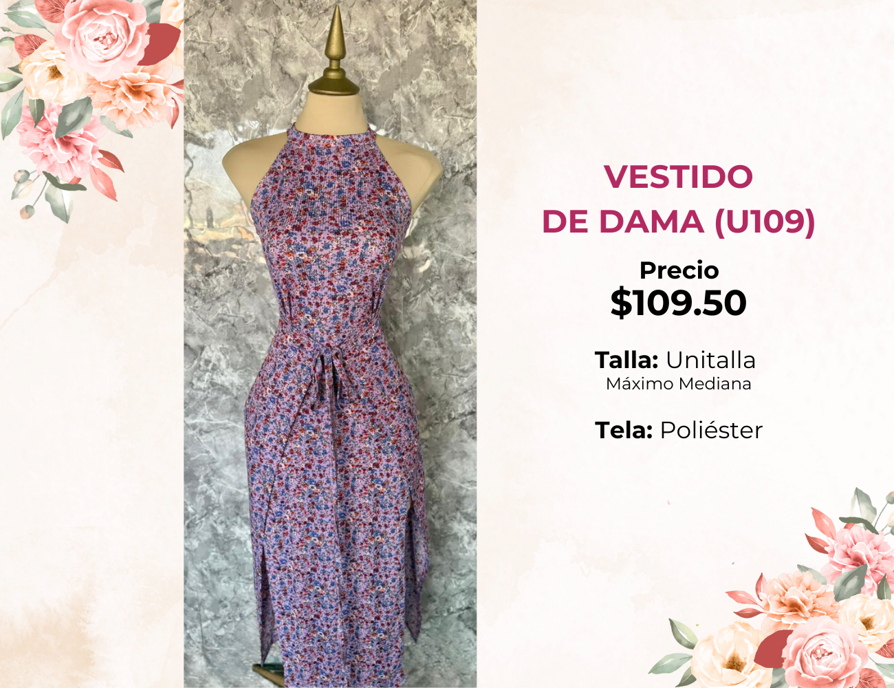 VESTIDO ESTAMPADO DE DAMA (U109)