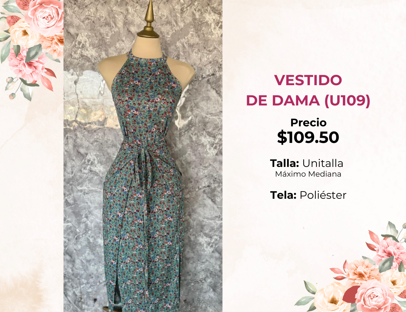 VESTIDO ESTAMPADO DE DAMA (U109)