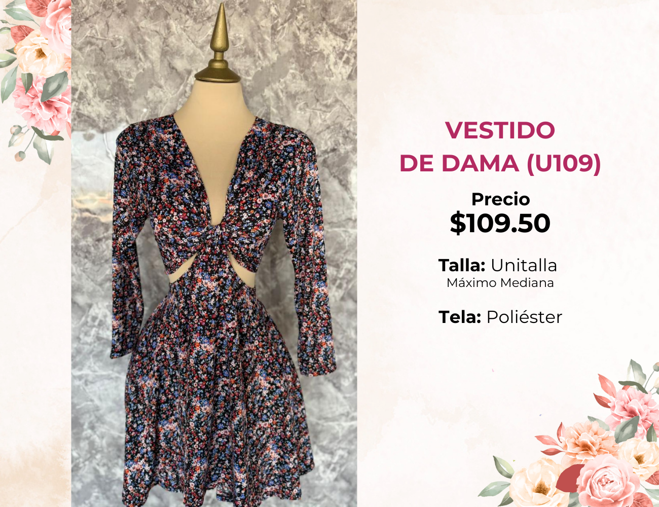 VESTIDO ESTAMPADO DE DAMA (U109)