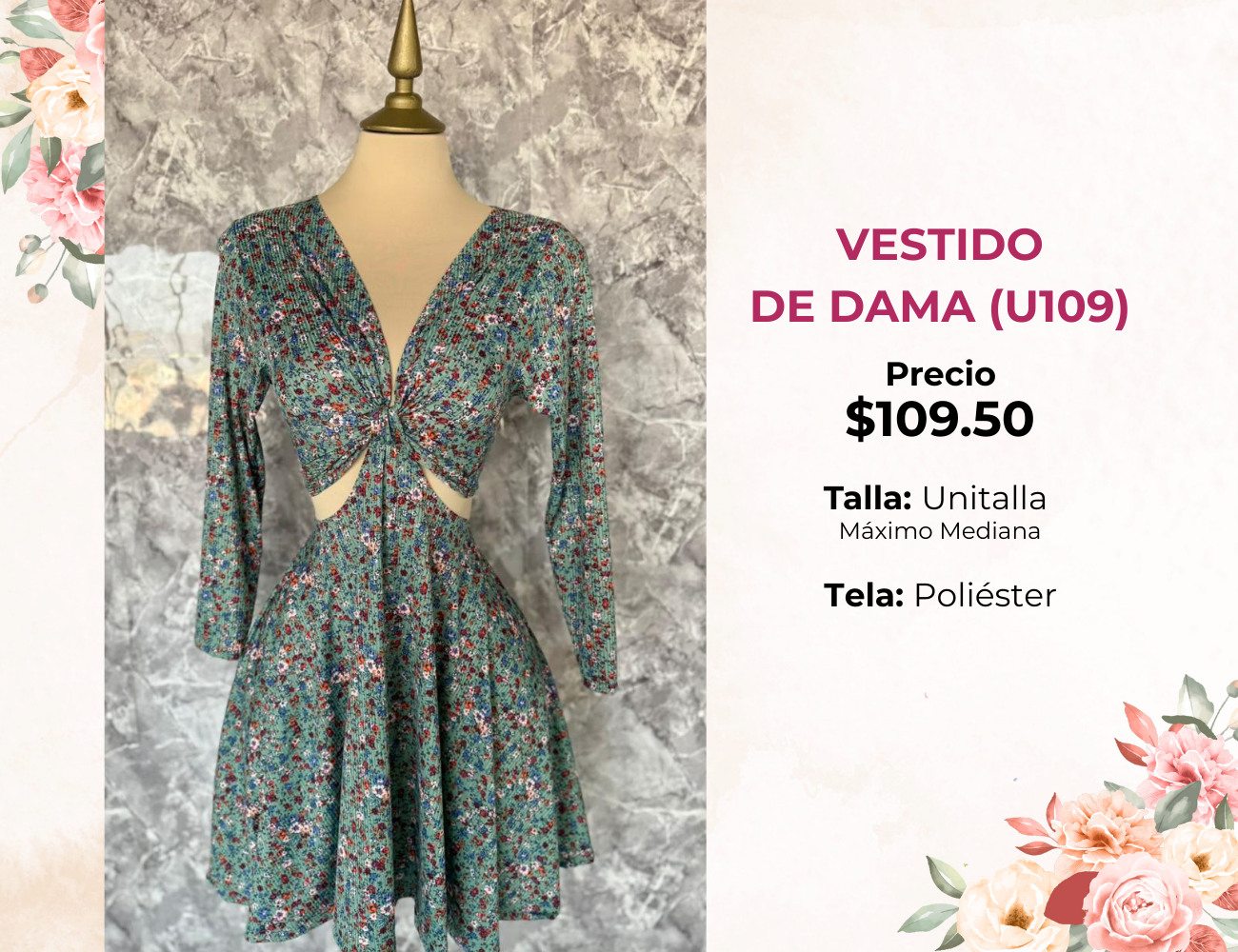 VESTIDO ESTAMPADO DE DAMA (U109)
