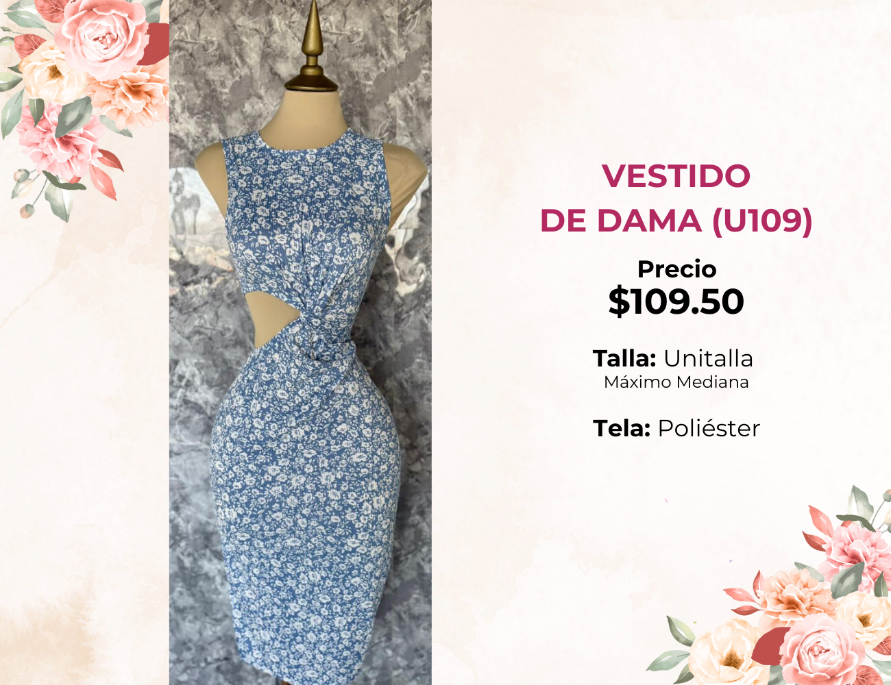 VESTIDO ESTAMPADO DE DAMA (U109)